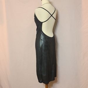 Drape Front Crisscross Open Back Metalic Black Dress